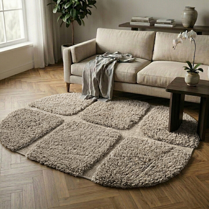 Organisch vloerkleed - Odette Grid Taupe