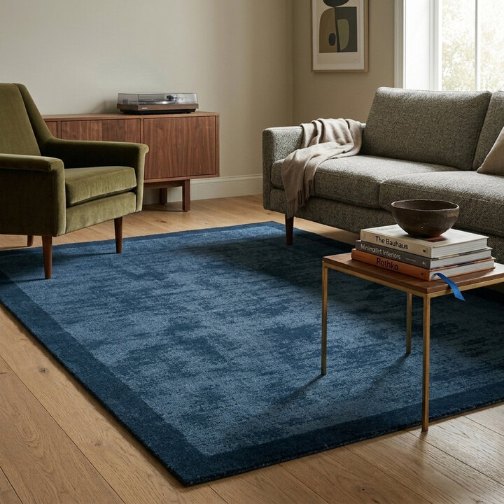 Laagpolig vloerkleed - Lucien Border Blauw