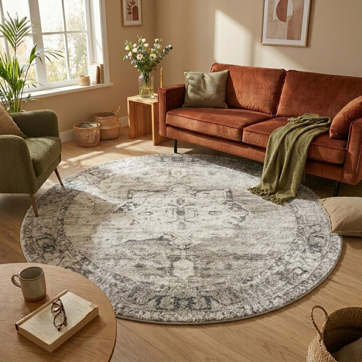 Rond vintage vloerkleed - Kyra Medaillon Creme