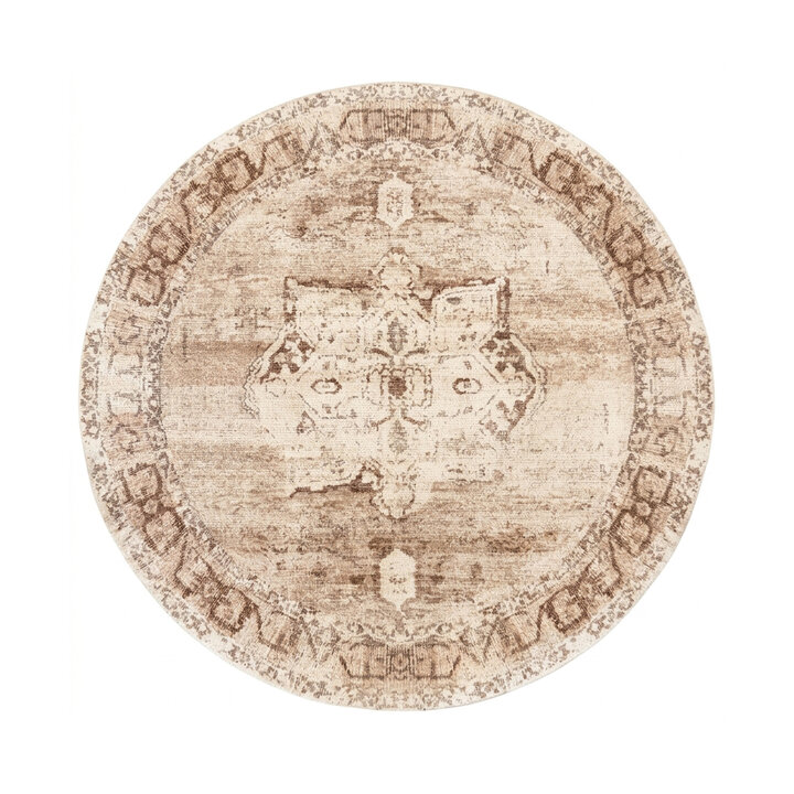 Rond vintage vloerkleed - Kyra Medaillon Bruin - 1