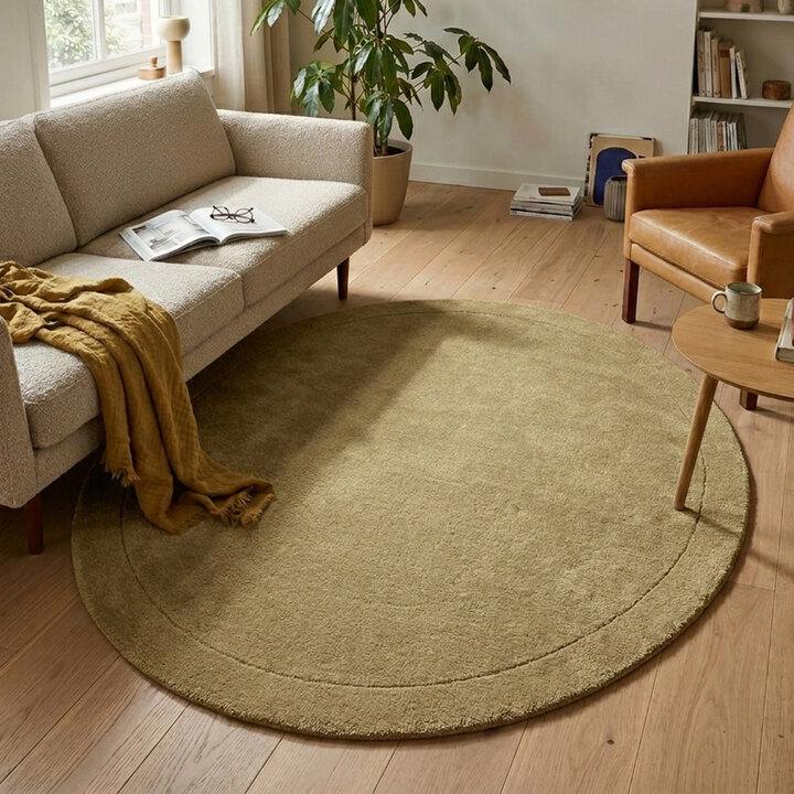 Rond vloerkleed - Isara Border Olijfgroen