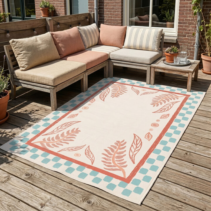 Buitenvloerkleed - Oasis Leaves Blauw/Rood