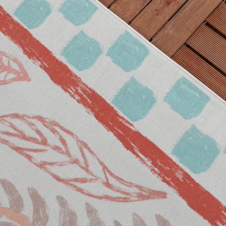 Buitenvloerkleed - Oasis Leaves Blauw/Rood - 2