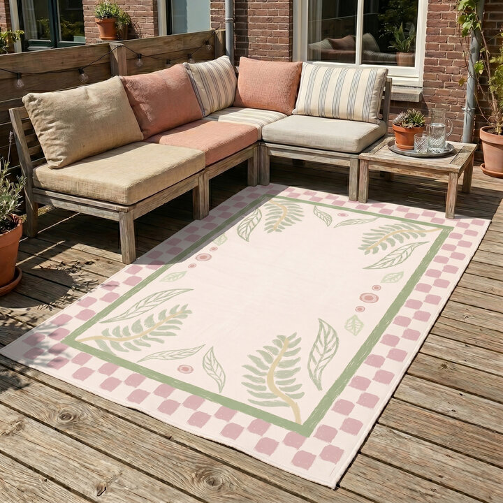 Buitenvloerkleed - Oasis Leaves Roze/Groen