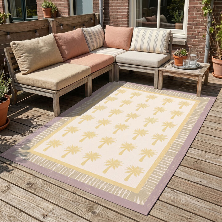 Buitenvloerkleed - Oasis Palm Geel/Lila