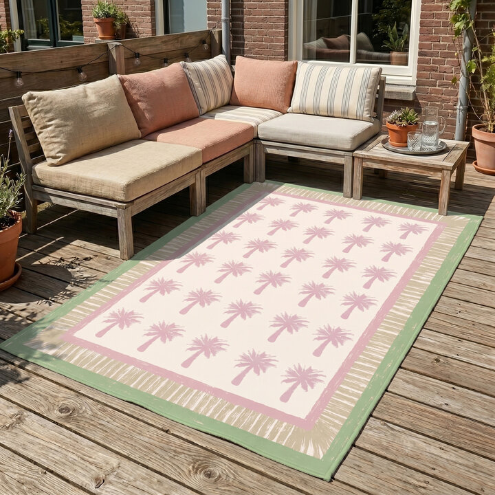 Buitenvloerkleed - Oasis Palm Roze/Groen