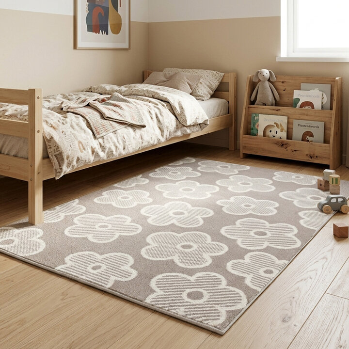 Kinderkamer vloerkleed - Bowie Bloem Taupe