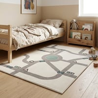 Kinderkamer vloerkleed - Bowie Autoweg Creme