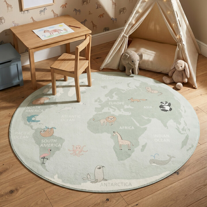 Rond kindervloerkleed - Globe Mint