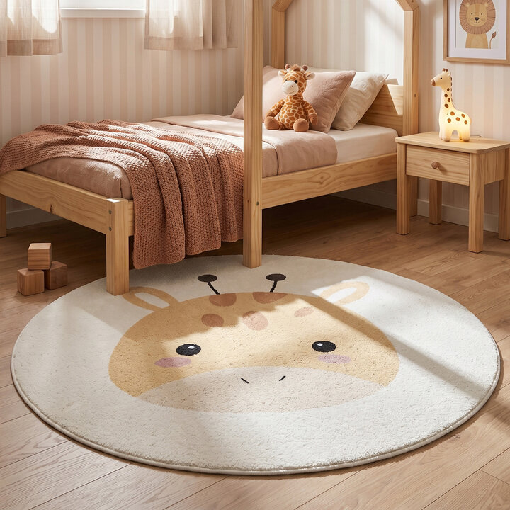 Rond wasbaar kindervloerkleed - Sammy Giraffe Geel