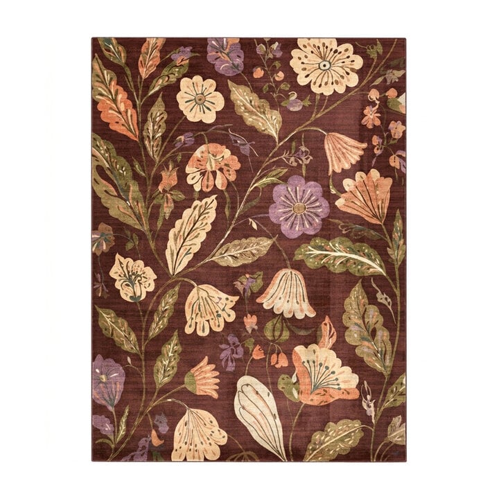 Wasbaar vloerkleed - Misty Flowers Bruin - 1