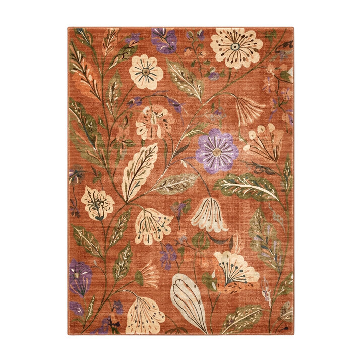 Wasbaar vloerkleed - Misty Flowers Terracotta - 1