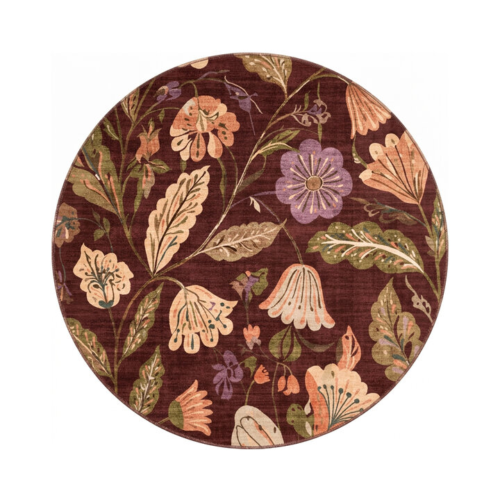Rond wasbaar vloerkleed - Misty Flowers Bruin - 1