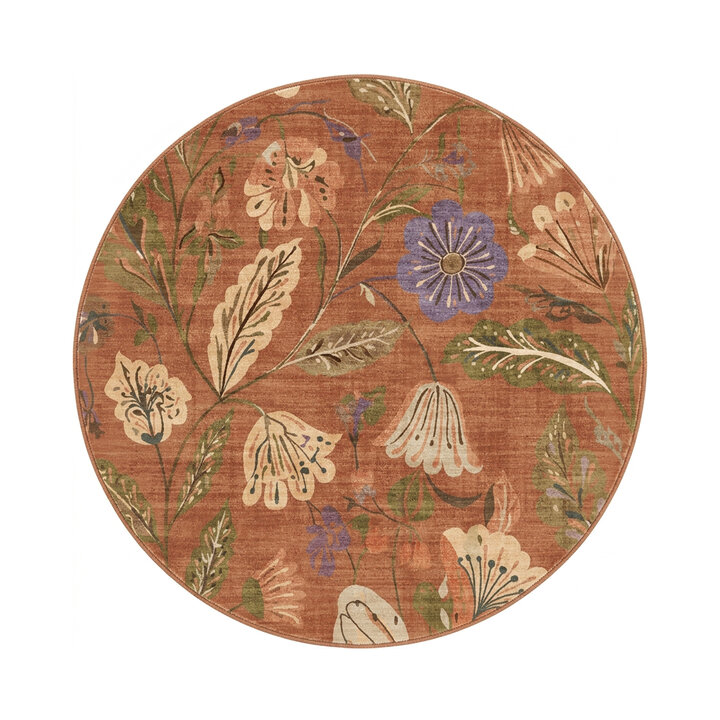 Rond wasbaar vloerkleed - Misty Flowers Terracotta - 1