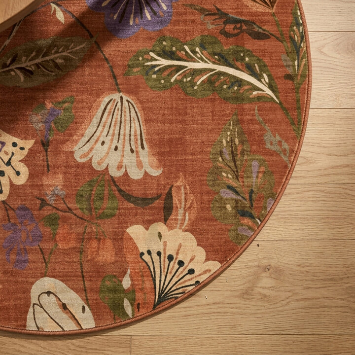 Rond wasbaar vloerkleed - Misty Flowers Terracotta - 3