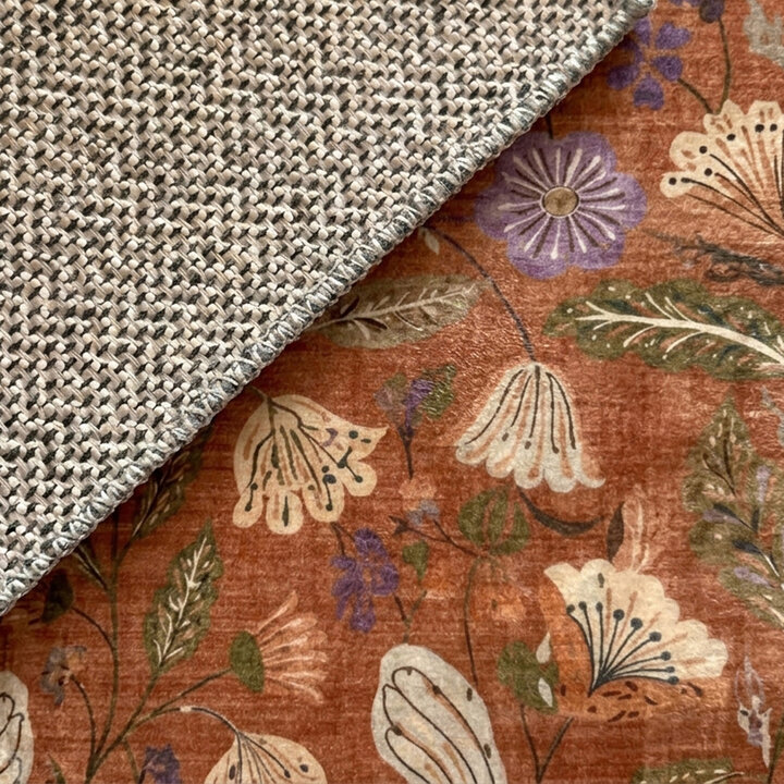 Rond wasbaar vloerkleed - Misty Flowers Terracotta - 4