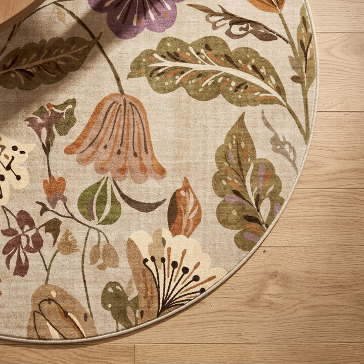 Rond wasbaar vloerkleed - Misty Flowers Creme - 3