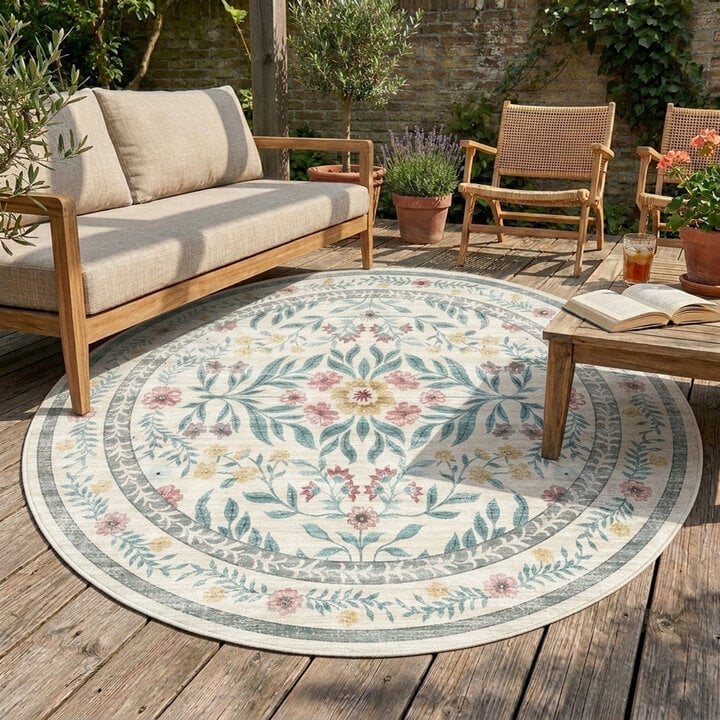 Rond vintage buitenkleed - Luana Groen