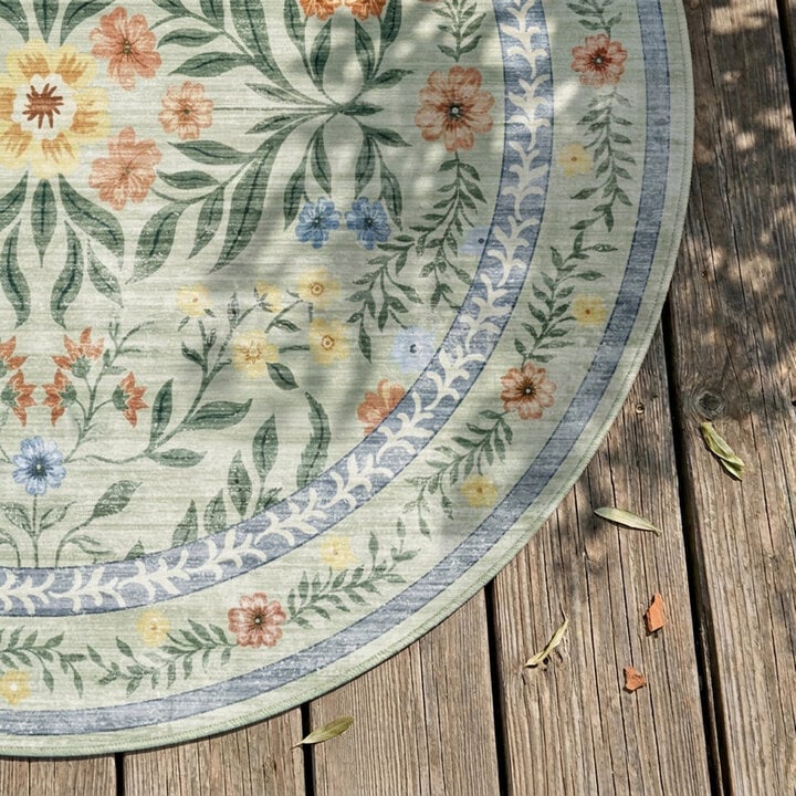Rond vintage buitenkleed - Luana Donkergroen - 3