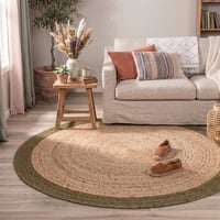 Jute vloerkleed - Fair Rond Naturel/Groen