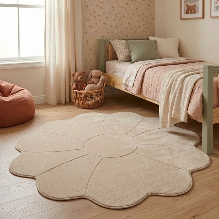 Kindervloerkleed rond - Coco Bloem Beige