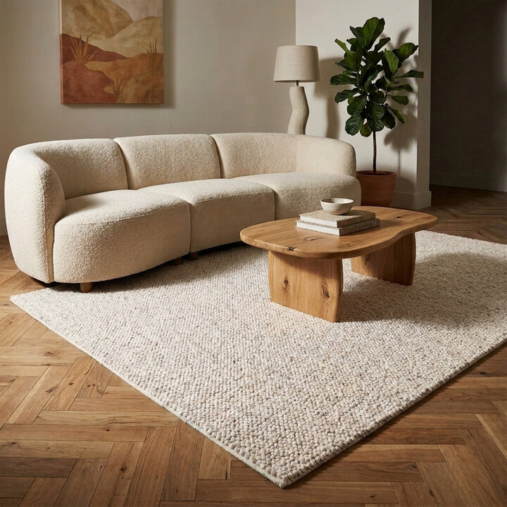 Wasbaar wollen vloerkleed - Bruno Creme/Wit