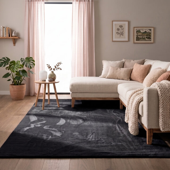 Zacht laagpolig vloerkleed - Cozy Zwart 
