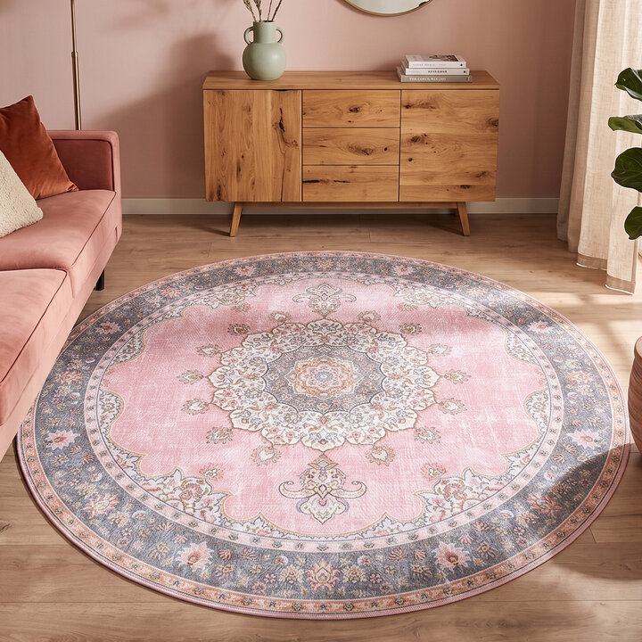 Rond vintage vloerkleed - Lily Medaillon Roze