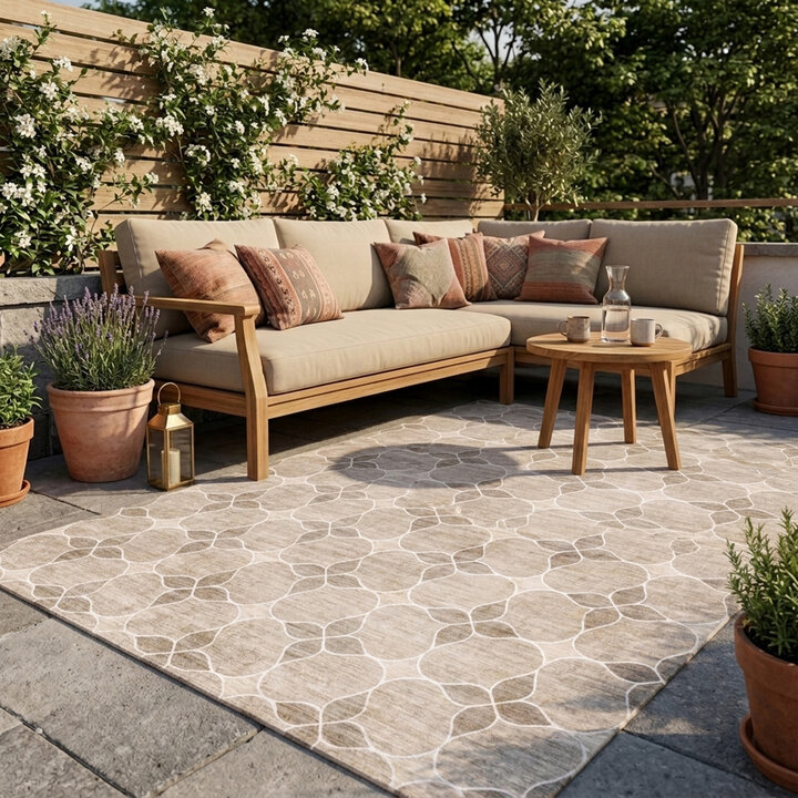 Geometrisch buitenkleed - Mosaic Dot Creme