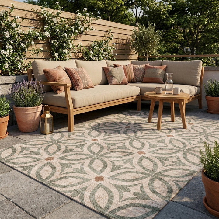 Geometrisch buitenkleed - Mosaic Petal Groen