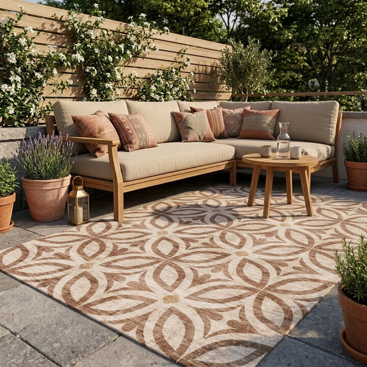 Geometrisch buitenkleed - Mosaic Petal Terracotta