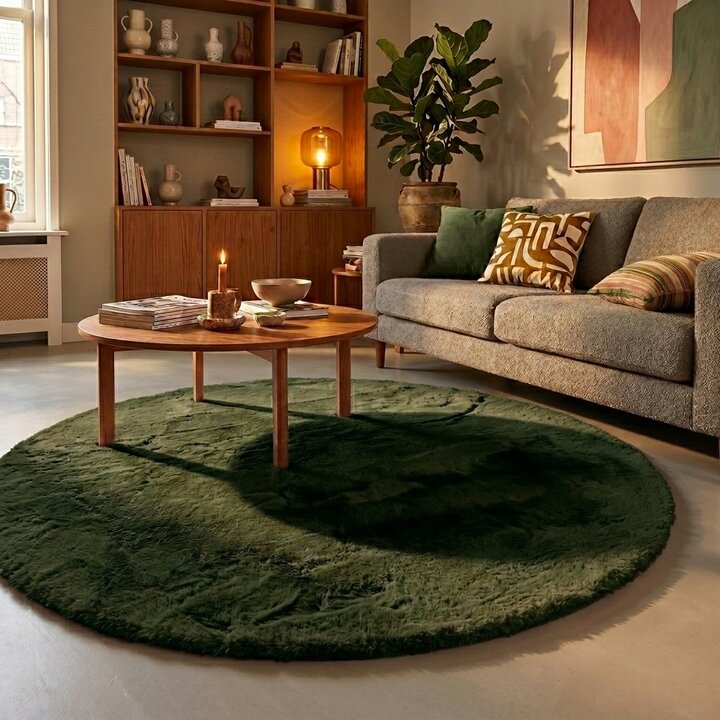 Rond Hoogpolig vloerkleed - Comfy Supreme Groen