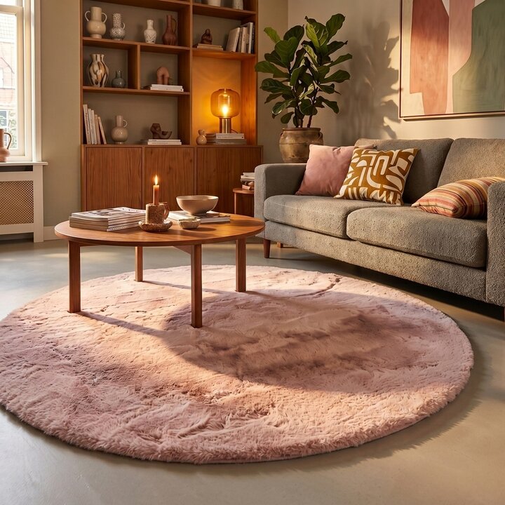 Rond Hoogpolig vloerkleed - Comfy Supreme Roze