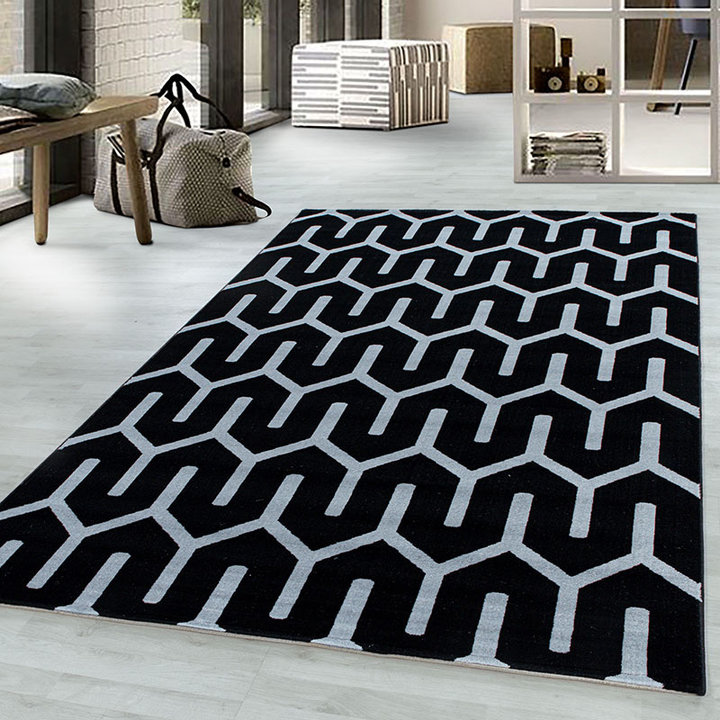 Modern vloerkleed - Streaky Pattern Zwart Wit