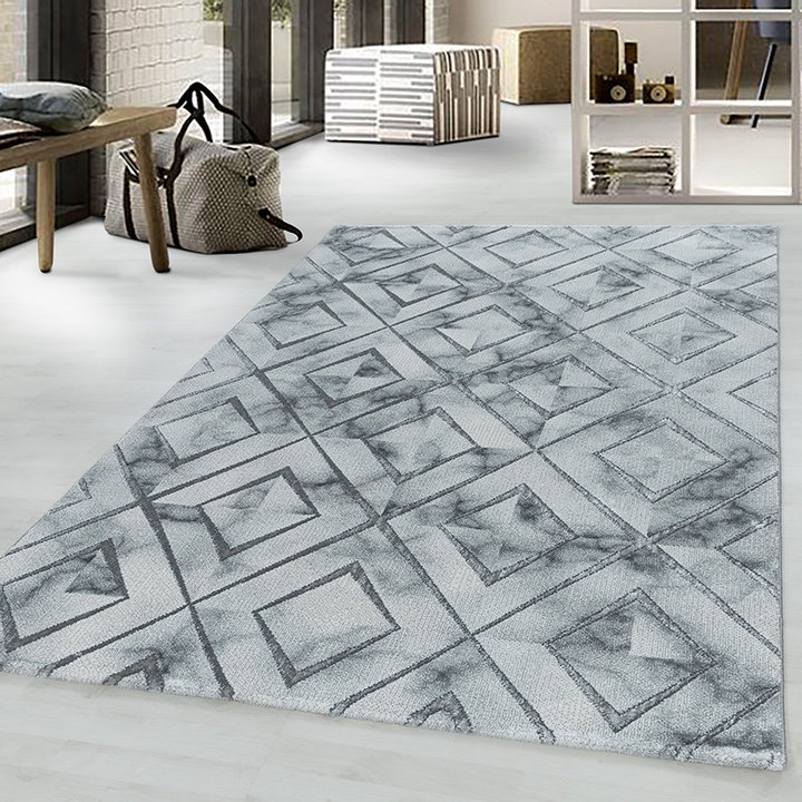 Modern vloerkleed - Marble Square Grijs/Zilver